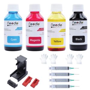 Needle 4x100gms (CMYK combo) Cartridge Inkjet Ink Refill Toolkit with Suction Tool